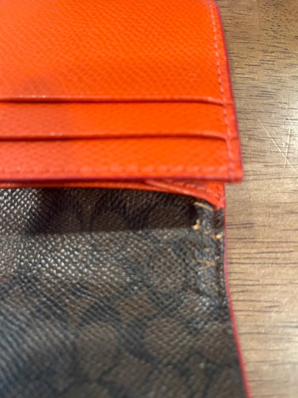 Coach Orange Leather Flap Wallet With Brown Signature Coach Interior - Picture 5 of 11